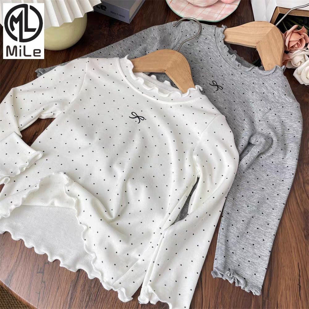 เสื้อยืดแขนยาวพอลกะ.Dot สำหรับเด็กผู้หญิง ขนาด 90-140 ซม. เหมาะสำหรับฤดูใบไม้ร่วง