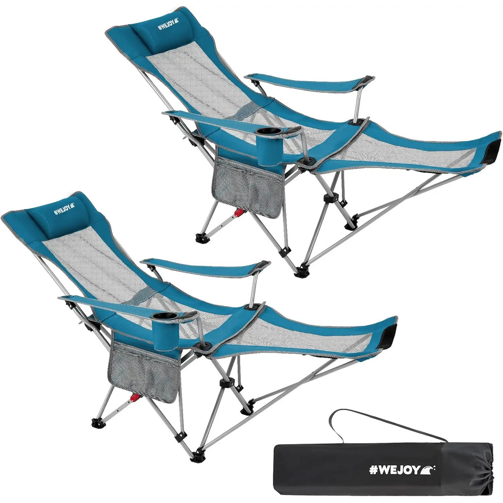 Wejoy เก้าอี้แคมป์ปิ้งปรับเอนได้ 2-in-1 เก้าอี้แคมป์ปิ้งแบบพับได้น้ําหนักเบาพร้อมพนักพิงและที่วางเท้