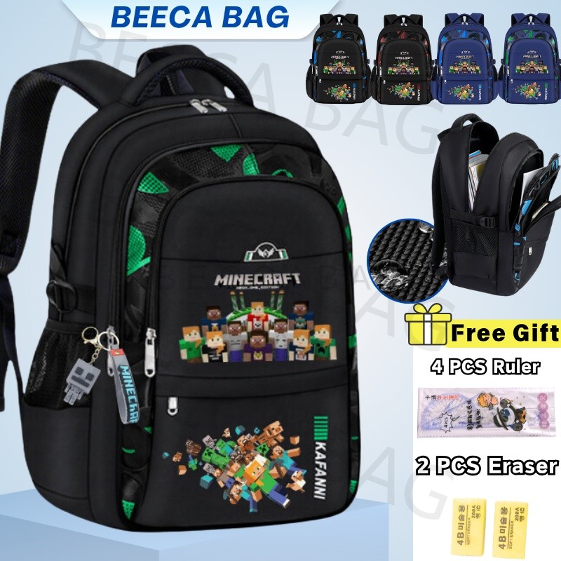 (In stock）minecraft กระเป๋านักเรียนเด็ก school bag ป 3 กระเป๋านักเรียน ป 1 ป 6 กระเป๋าเป้ ใส่แฟ้ม a4