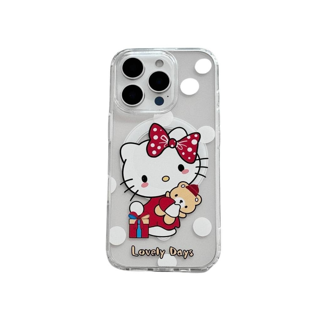 เคสโทรศัพท์แมว KT Polka Dot ที่รองรับแม่เหล็ก iPhone16, 11, 13, 15, 12, 14, 11PRO, 14PRO, 15PROMAX, 