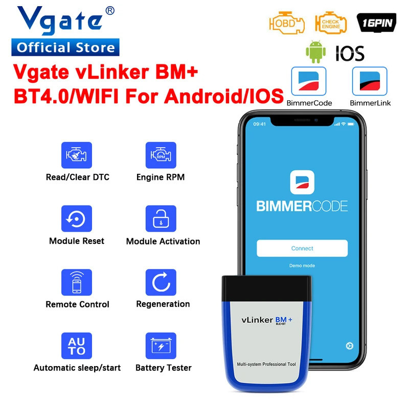 Vgate vLinker BM ELM327 สําหรับเครื่องสแกนเนอร์ BMW wifi Bluetooth 4.0 OBD2 OBD 2 รถวินิจฉัยอัตโนมัต