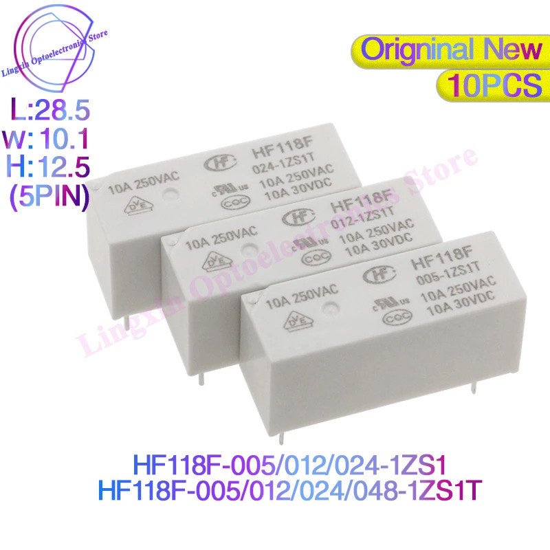 10 ชิ้น/ล็อตรีเลย์ HF118F-005-1ZS1T HF118F-012-1ZS1T HF118F-024-1ZS1T 5Pin 10A รีเลย์ 5V 12V 24V DC