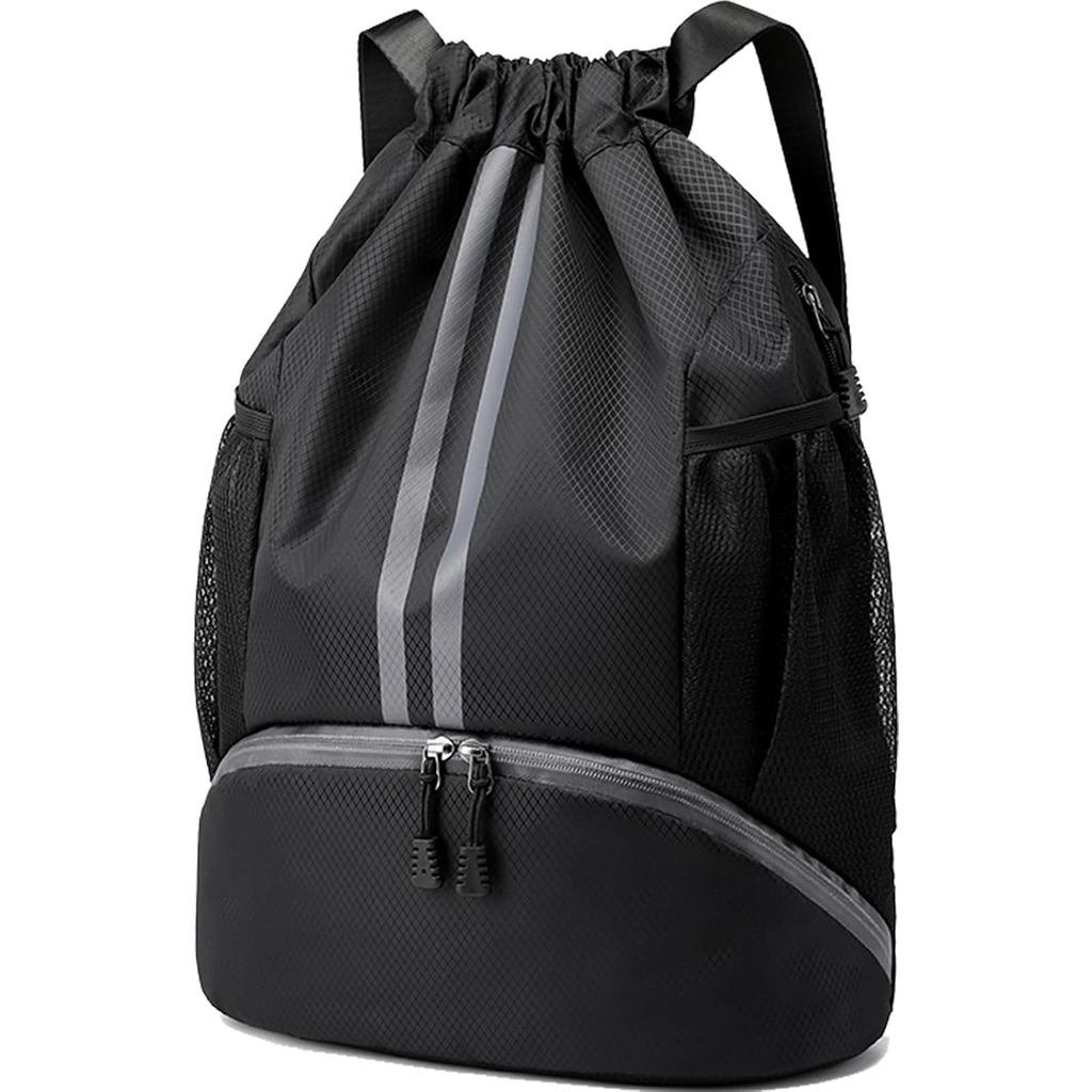 Hoodia Sports Drawstring Backpack - กระเป๋ายิมว่ายน้ําแบบสตริงพร้อมช่องใส่รองเท้าและกระเป๋าป้องกันเป