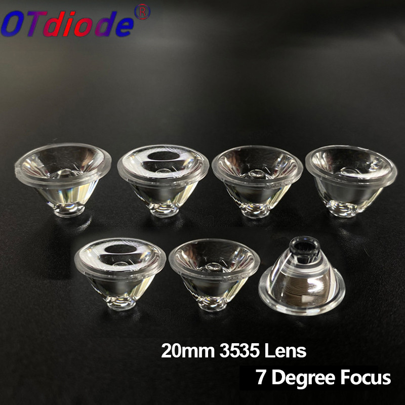 10pcs เลนส์ LED 20 มม.XPE 3W 3535 Optical PMMA Reflector Collimator Smooth Clear Surface เลนส์ 7 องศ