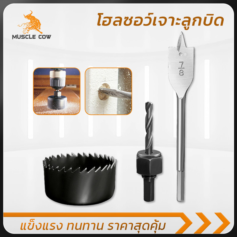 MUSCLE COW โฮลซอพร้อมดอกสว่าน 3ชิ้น สำหรับงานไม้ เจาะรูลูกบิด ติดตั้งง่าย ใช้งานสะดวก – โปรปัง
