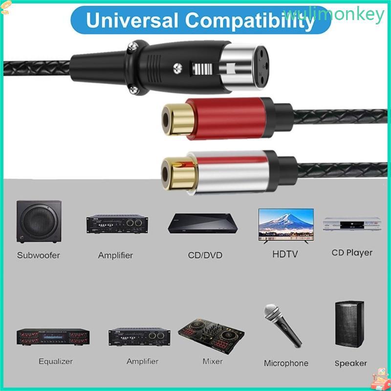 WU 2RCA Female to 3Pin Female Sound Unbalance Cable 3Pin to Double 2RCA Female
