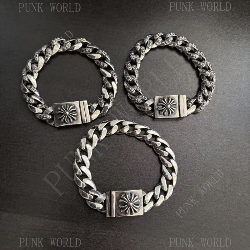 สร้อยข้อมือเงิน 925 สแตนเลส ขนาด 10 มิลลิเมตร ลายดอกไม้ เหมาะสำหรับสไตล์ย้อนยุคและพังก์