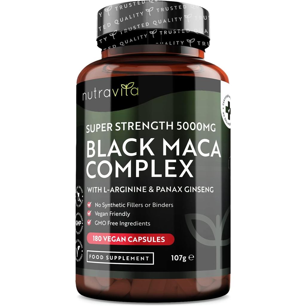 Maca Root Capsules 5000mg (ความแข็งแรงสูง) – 180 Vegan Black (อุปทาน 6 เดือน) ไม่ใช่เม็ด 100% เปรูด้