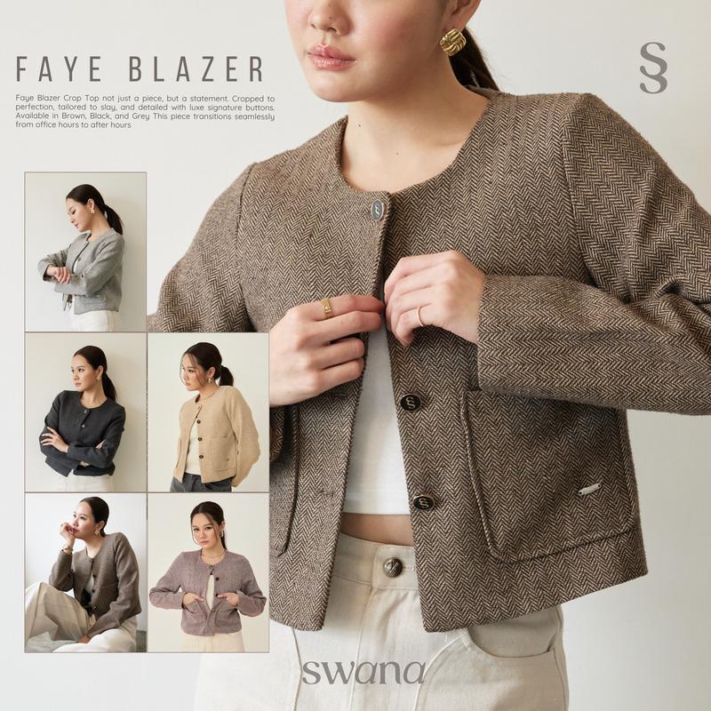 ** พร้อมส่ง ** Swana.ss -  Faye blazer crop top (S-4XL) เสื้อครอปเบเซอร์ ผ้าทวิตทอกระสอบ