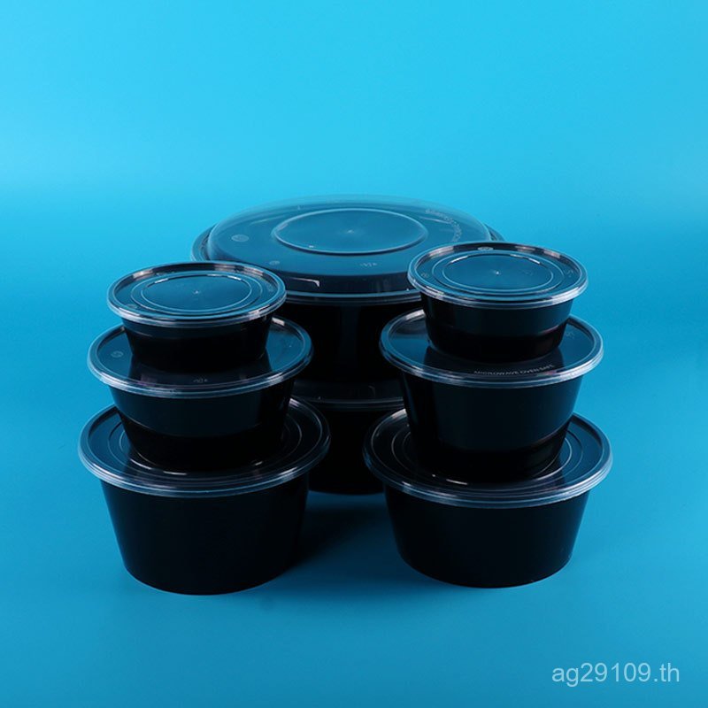 Bento Takeaway ชามซุปกล่องอาหารกลางวัน Black Catering Round Packing Box Disposable Box Plastic Hotel