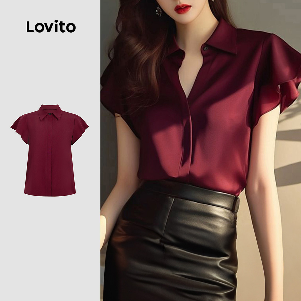 Lovito เสื้อคลุมแบบหรูหราปุ่มหน้าแต่งระบาย สำหรับไปทำงานในฤดูใบไม้ผลิ/ฤดูร้อน L155ED036