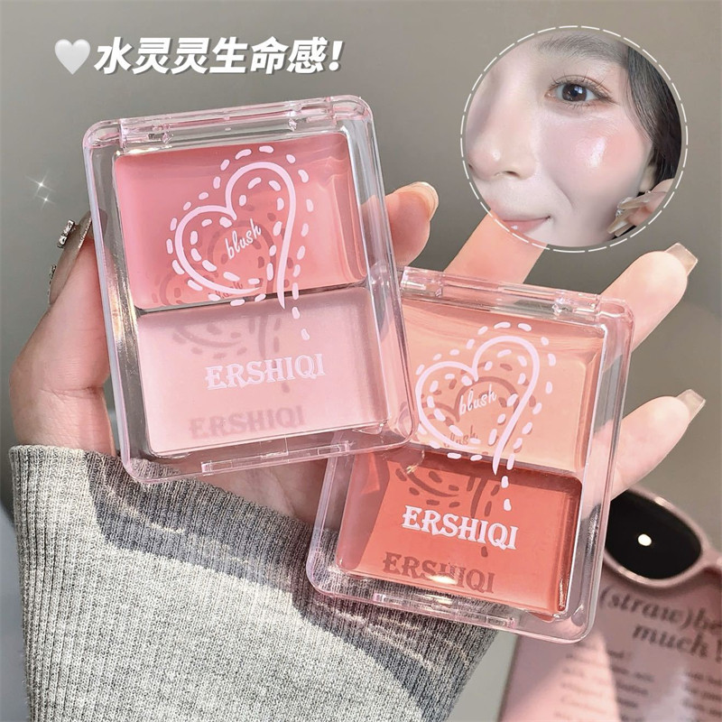2สีบลัชออนจานสีปัดแก้มบนที่มีปากกาเน้นข้อความผงละเอียดอ่อนใช้งานง่ายครีมสีชมพูติดทนนานกันน้ํา