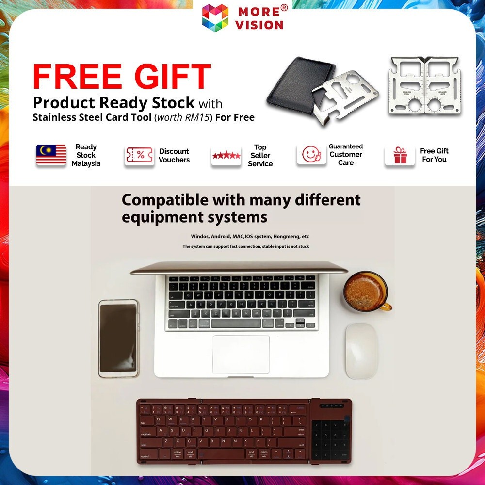 Red Portable Mini folding Bluetooth 5.1 keyboard with 3 Channels Connection Windows Android Tablet P