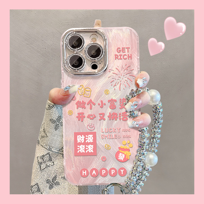 เหมาะสําหรับ Apple 17pro เคสโทรศัพท์ใหม่หญิง 16promax เส้นด้ายขนนก iPhone15 สร้อยข้อมือ 14 วงเล็บ 13