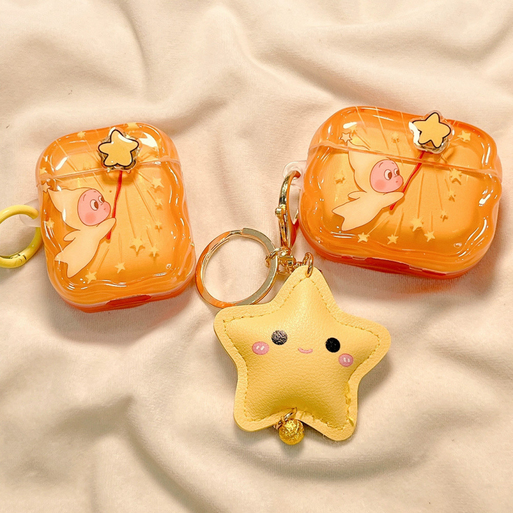 การ์ตูน Rotatable Star Twinkle หูฟังฝาครอบ Smiley Star Chain สําหรับ Airpods 1 2 3 4 Pro 2 Pro 3 Soft TPU หูฟังไร้สายบลูทูธชุดหูฟัง Anti Drop ฝาครอบป้องกัน