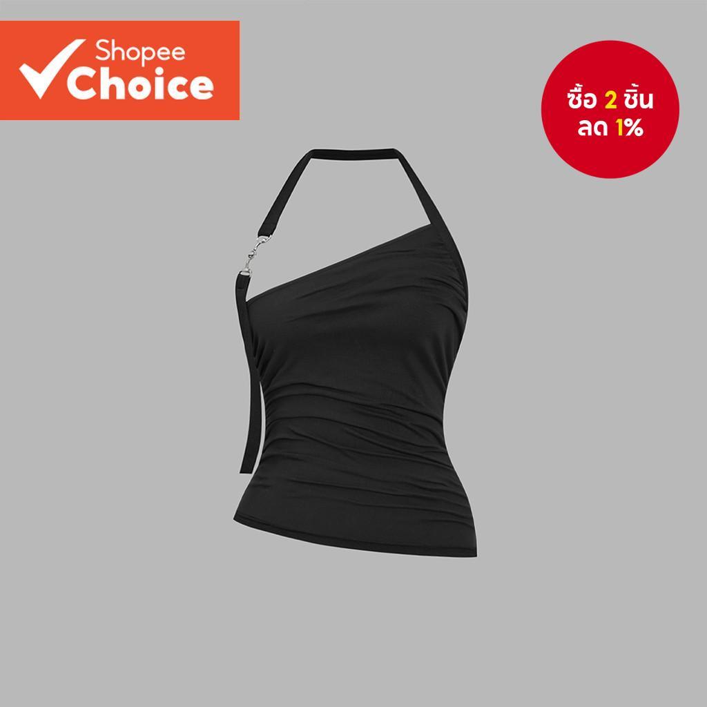 B106-OCT24-C-1-เสื้อกล้ามคอไม่สมมาตรแบบคล้องคอพร้อมจีบด้านหลัง-TKB106AD170