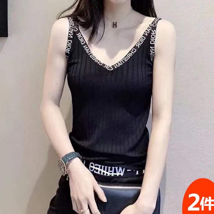 Spot [M-5XL 40-150KG] 1/2 ชิ้นขนาดใหญ่ฤดูร้อนเกาหลีรุ่น V คอตัวอักษรแขนกุดถักเสื้อกั๊กด้านในสลิงผู้ห