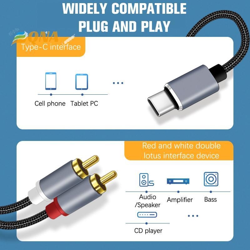 [QNA] Type C To RCA Audio Cable 2 RCA Aux Cord Converter USB C Audio Line สําหรับแล็ปท็อปลําโพงโทรศั