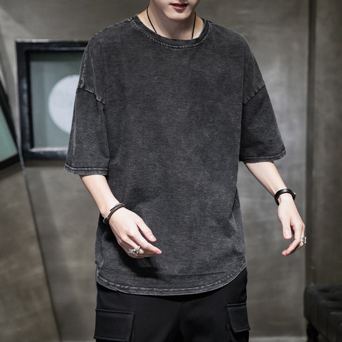 Y-T🧸 เสื้อยืดฟอก เสื้อวินเทจ เสื้อดำ oversize ผ้าฝ้าย100% ไม่ยืดไม่ย้วย ผ้านุ่มใส่สบายใส่ง่าย - รูปที่ 4