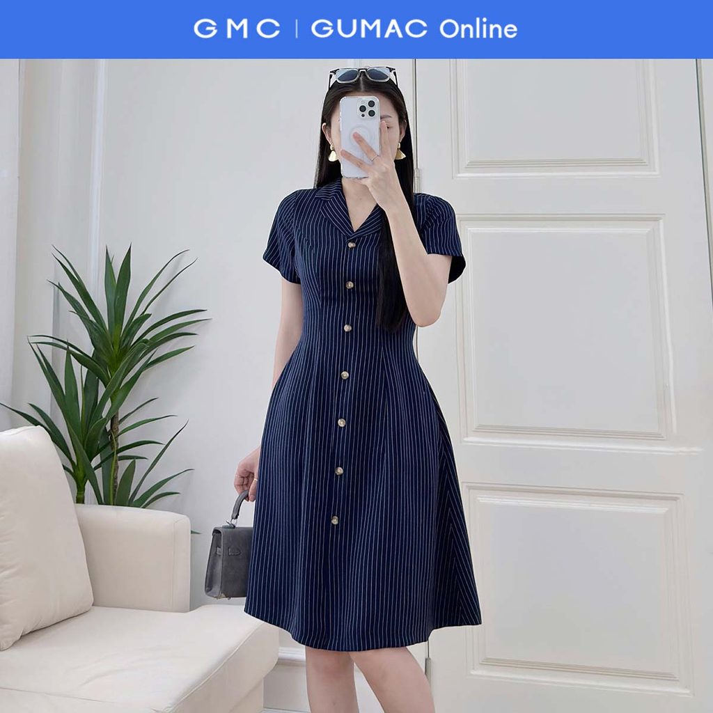 ชุดเดรสผู้หญิงทรงเอคอปกดันตันแขนสั้นและกระดุมแต่งเทียม GUMP LDF0615