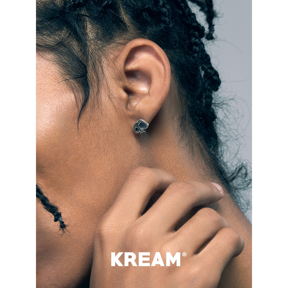 KREAM S925 เงินสเตอร์ลิง ต่างหูสกูลล์สำหรับผู้ชายและผู้หญิง ออกแบบในสไตล์ฮิปฮอปพังค์