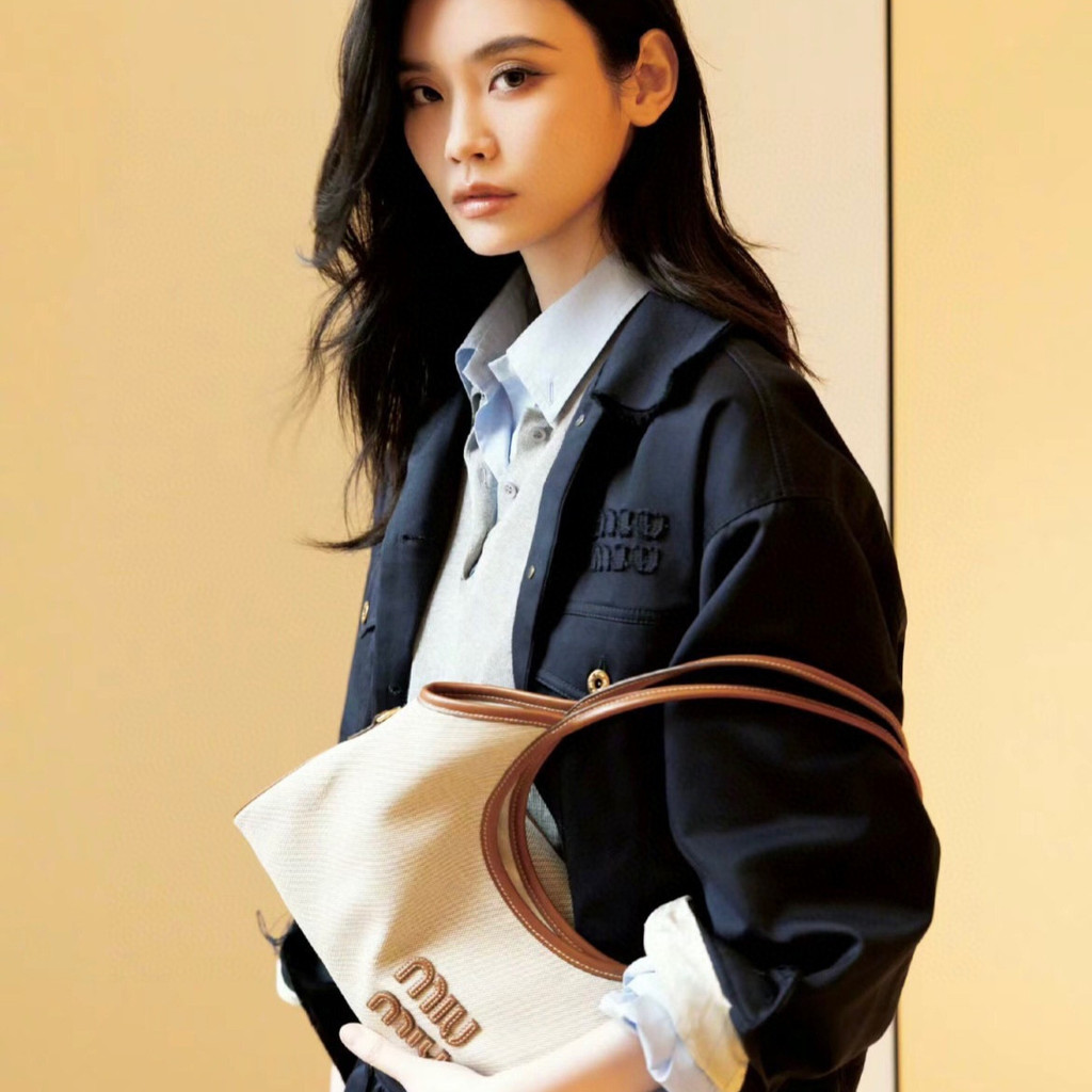 J4WD MIU*MM Frayed Double Pocket Embroidered Jacket with Turn-down Collar