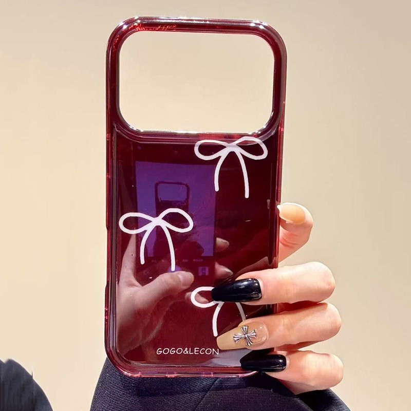 น่ารักไวน์แดงBowknotเคสโทรศัพท์สําหรับiPhone 17 16 15 14 13 12 11 Pro Max Air X XS XR 7 8 Plus 16e SE2 กันกระแทก