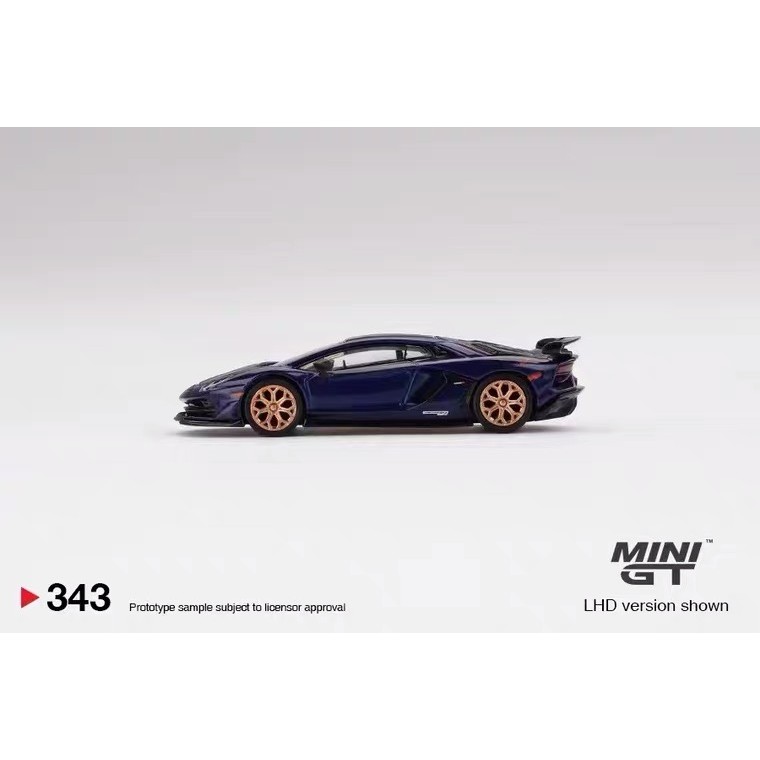 คลังสินค้าพร้อม MINIGT343 Lamborghini Aventador SVJ สีม่วง 1: 64 โมเดลรถโลหะผสม