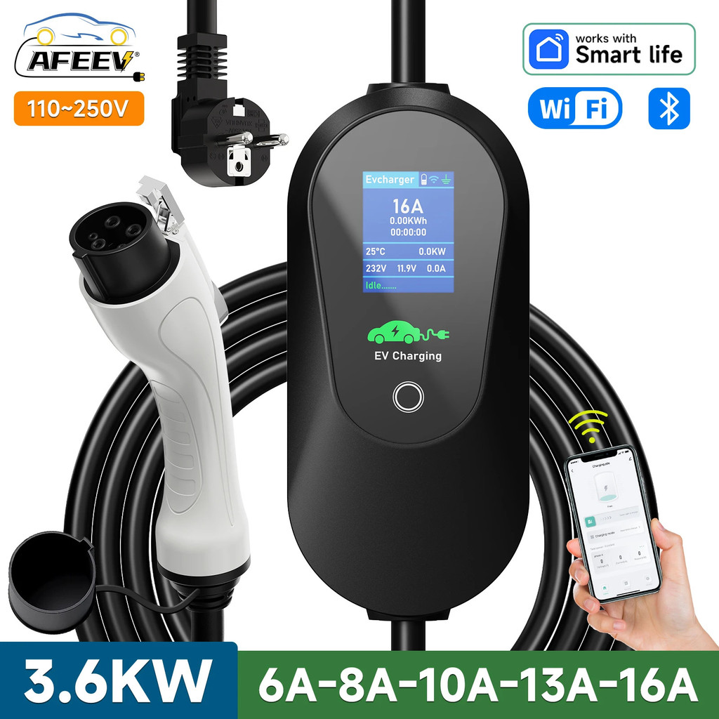 3.6kw Type1 Sae J1772 แบบพกพา Ev Charger 16a Type2 เครื่องชาร์จรถยนต์ไฟฟ้า Gb/t Evse Fast สายชาร์จ W