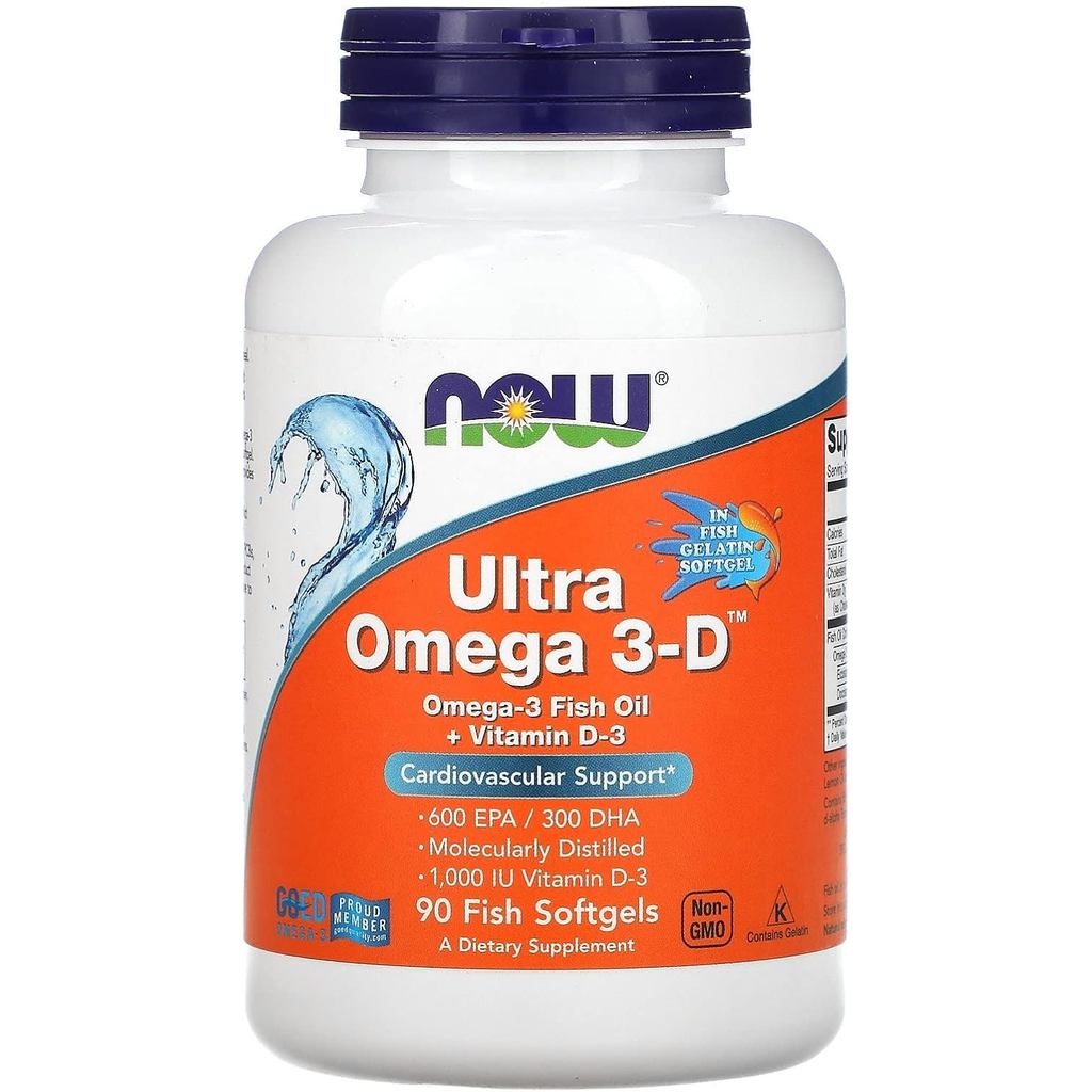 อาหารเสริม NOW Ultra Omega 3-D™, น้ํามันปลาโอเมก้า-3 + วิตามินดี-3, รองรับกล้ามเนื้อ*, 90 ซอฟท์เจล