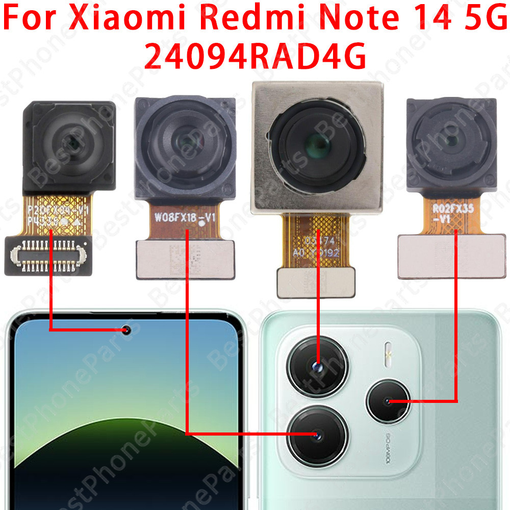 หลัก Facing กล้องสําหรับ Xiaomi Redmi หมายเหตุ 14 5G Global 24094RAD4G ด้านหน้าและด้านหลังโมดูลกล้อง