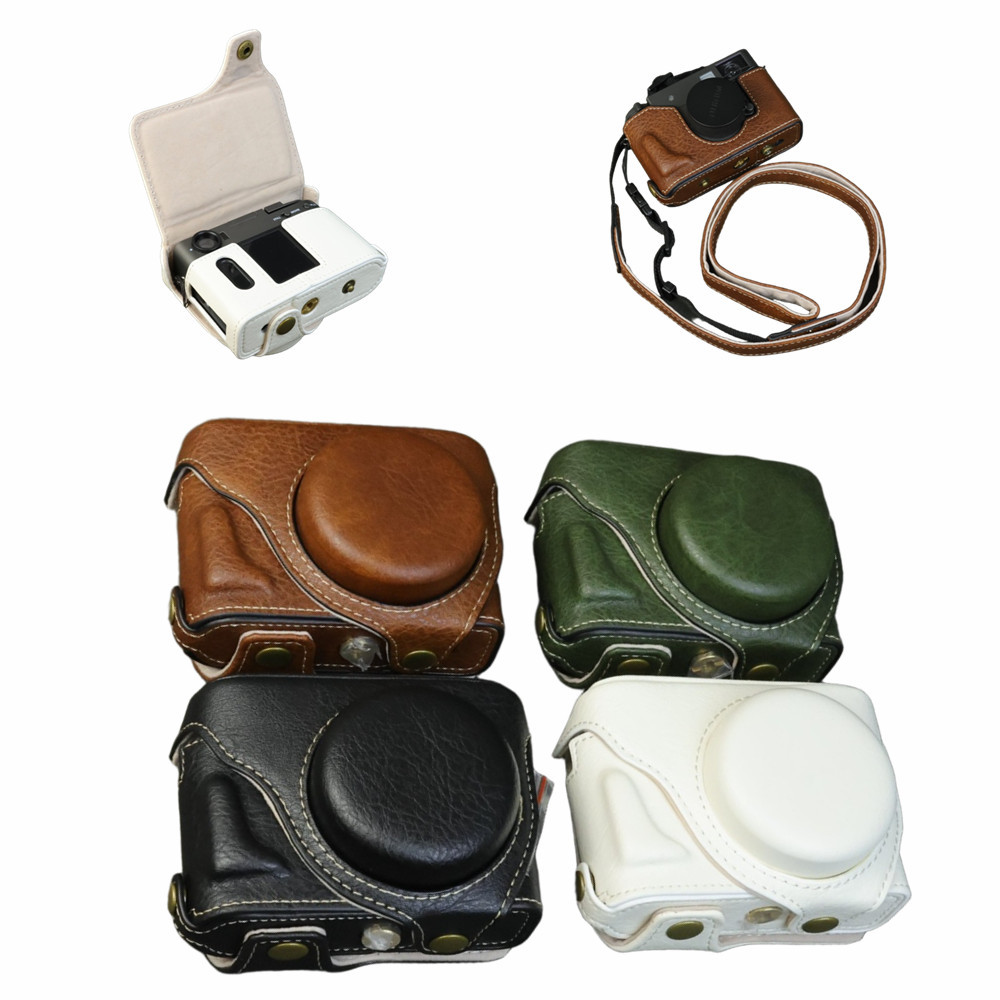 Synthetic Leather Camera Half Base + Body Cover + Shoulder Neck Strap Protector for Fujifilm X-Half X-HF1 Fuji Xhalf Camera