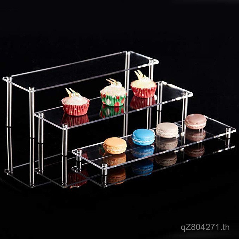 รูปบันได Macaron 3 ชั้นกระเป๋า Plexiglass Snack Display Stand ขาตั้งเครื่องประดับอะคริลิค 517K