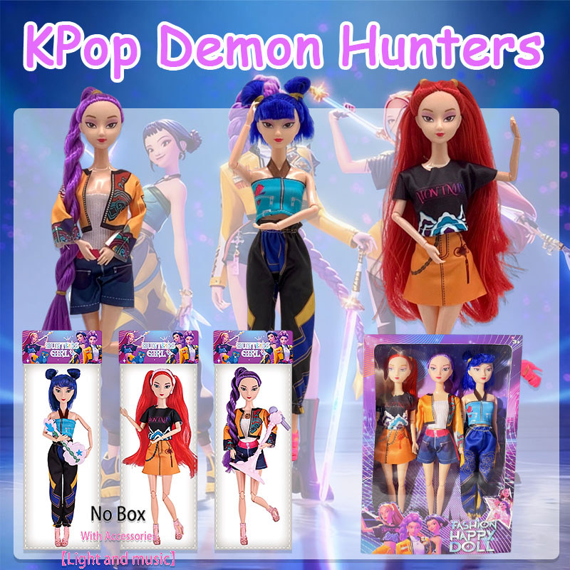 KPop Demon Hunters Huntrix พร้อมตุ๊กตาแสงและดนตรี Rumi Zoey Mira ตุ๊กตาข้อต่อที่สามารถเคลื่อนย้ายได้ของขวัญ