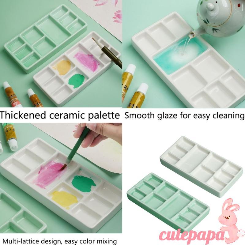 Cutep Square จานสีเซรามิก 9 Wells สีน้ําภาพวาดสีน้ํามัน Palette ถาดสี