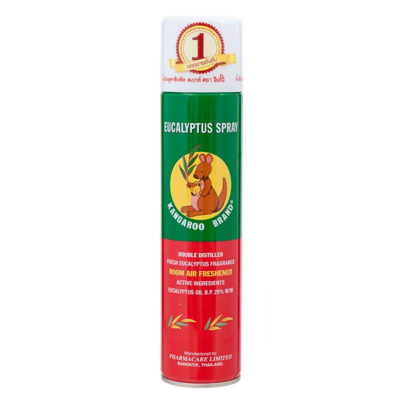 จิงโจ้สเปรย์น้ำมันกลิ่นยูคาลิปตัส 300มล. Kangaroo Spray Eucalyptus 300ml. [หมายเลขบาร์โค้ด 8850672010058 ]