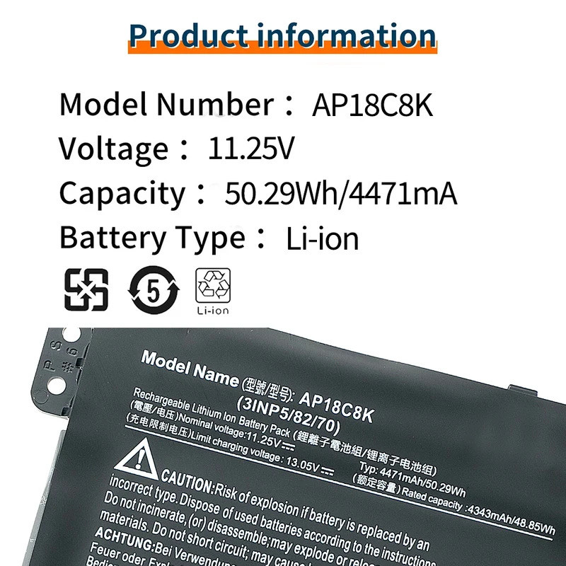 BVbh AP18C8K แบตเตอรี่สําหรับ Acer Chromebook Spin CP713-2W 5 slim A515-54/A515-43 แบตเตอรี่แล็ปท็อป