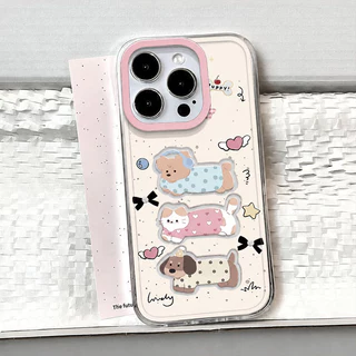 เหมาะสําหรับ IPhone 11 12 13 15 16 17 Air 14 Pro Max XR XS X Max กรณีโทรศัพท์ TPU กันกระแทกสุนัขไส้กรอกแมวการ์ตูนน่ารัก