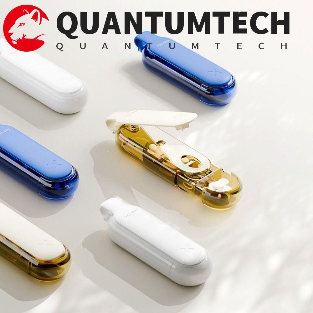 QUANTUMTECH Pill Extractor, สไลด์พลาสติกเปิด Pill Taker, แท็บเล็ตกล่องเก็บ Mini ฝุ่นกันน้ํา 4 กริดกล่องยาสําหรับ Home