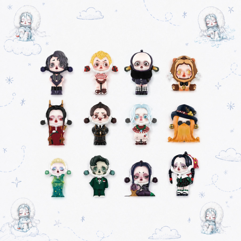 POPMART SKULLPANDA Adams Family Series ของขวัญตกแต่งกล่องปริศนา