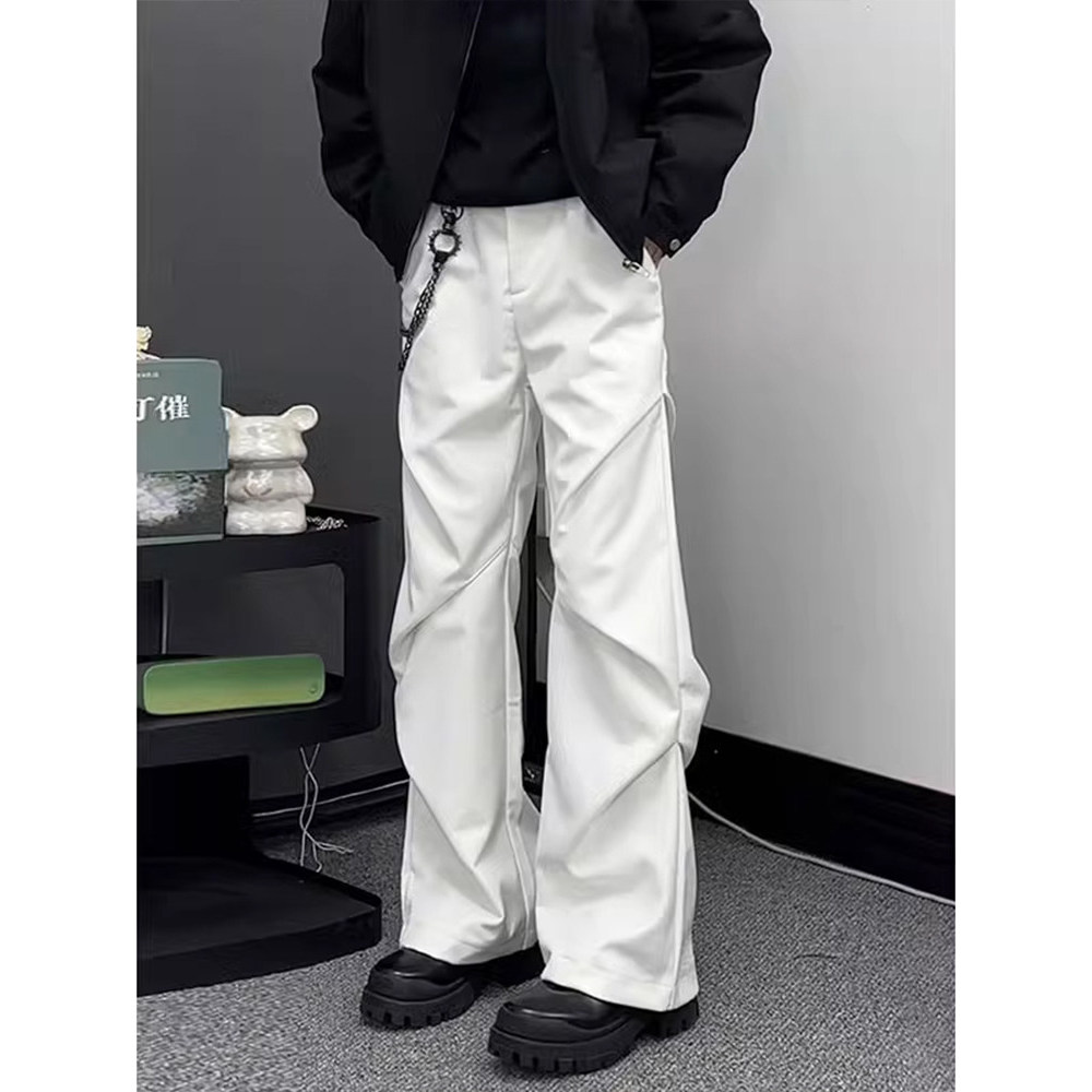 กางเกงยีนส์ผู้ชาย แฟชั่นอเมริกันวินเทจ baggy jeans y2k สีขาวเล็กน้อยกางเกงจีบผู้ชายฤดูร้อนบางอเมริกั