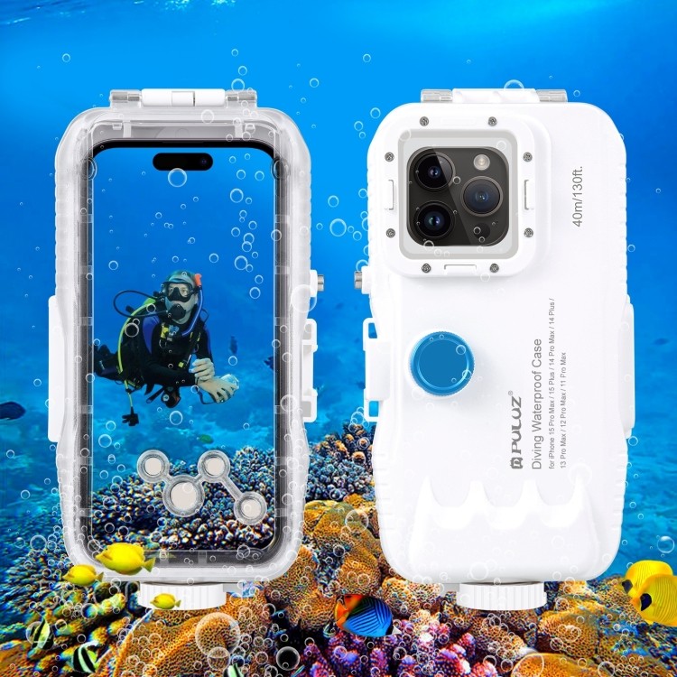 PULUZ 40m/130ft เคสดําน้ํากันน้ําสําหรับ iPhone 15 Pro Max / 15 Plus / 14 Plus / 14 Pro Max / 13 Pro