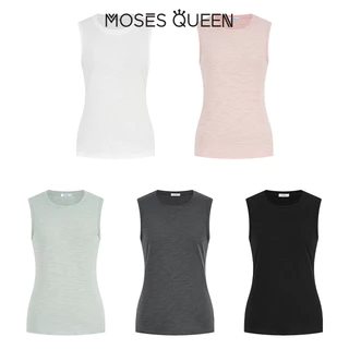 MOSESQUEEN มอสซีควีน เสื้อกล้ามแขนสั้นทรงหลวมสําหรับใส่ด้านนอกสําหรับฤดูร้อนเหมาะกับชั้นในอเนกประสงค์และลดอายุการออกแบบสีทึบพื้ #63933
