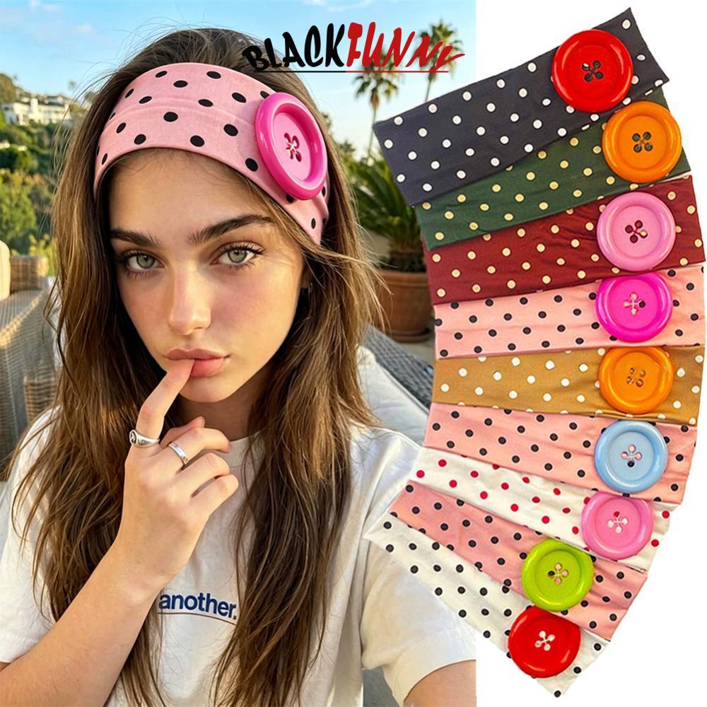 BLACKFUNNY Bright Color Dopamine ขนาดใหญ่ปุ่ม Wave Dot แถบคาดศีรษะยืดหยุ่นสีสัน Y2k Retro ดูดซับเหงื