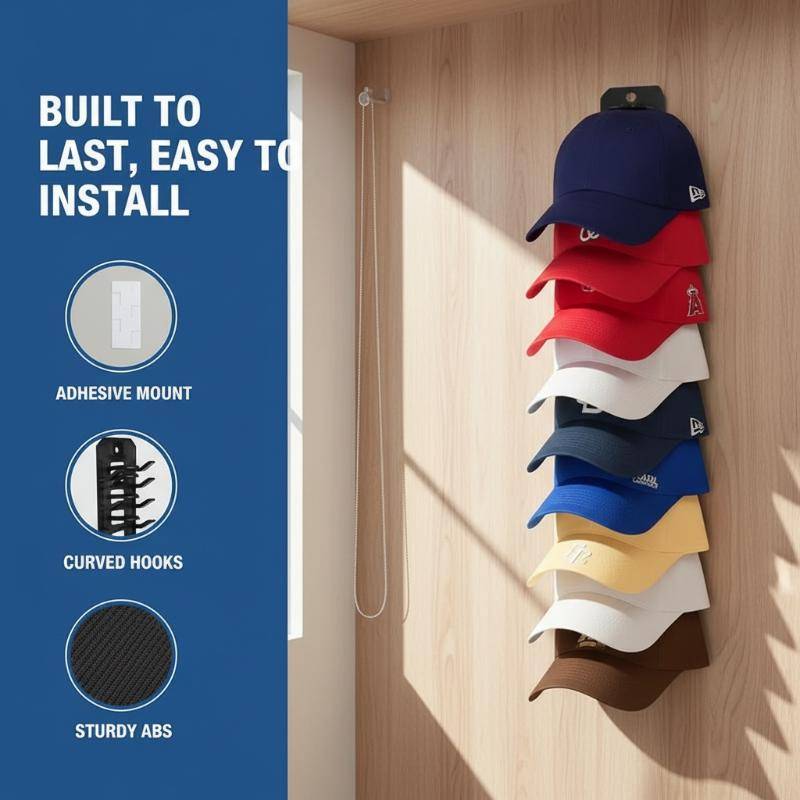 [B&N] 1 ชุดเบสบอล Organizer Closet หมวก Ra หมวกสําหรับเบสบอลหมวกประหยัดพื้นที่ Sundries Storage สําหรับประตูตู้เสื้อผ้าพลาสติก [ใหม่]
