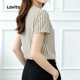 Lovito เสื้อเบลาส์ลําลอง ผูกโบว์ แบบเว้าช่วงอก สําหรับผู้หญิง LK6ED071