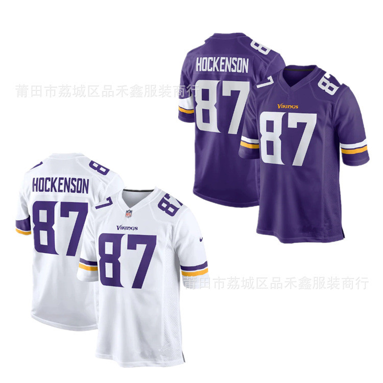 ส่งเร็ว!!NFL Minnesota Vikings Vikings No. เสื้อรักบี้ปักลาย 87 Hockenson