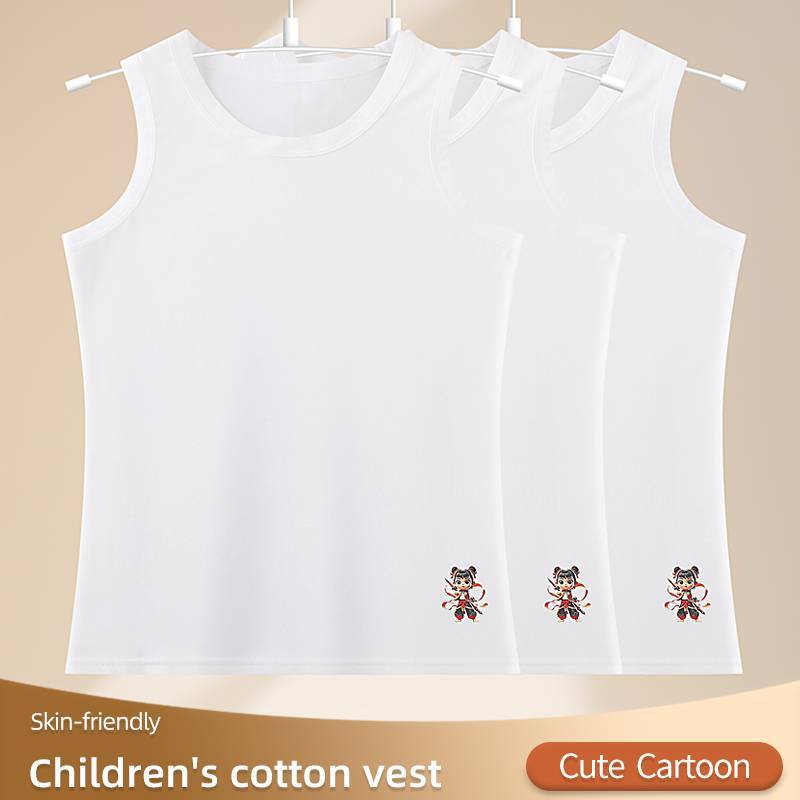 YANINDA เสื้อซับในเด็ก ผ้าฝ้าย100% เสื้อกล้ามสีขาวเด็กนักเรียน ลายน่ารัก สำหรับเด็กชายและหญิง ใส่สบาย ไซส์ 110-140 #505