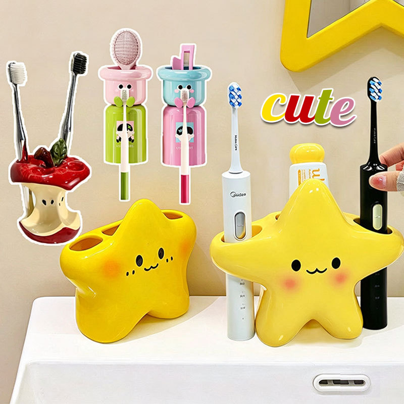 COD ชั้นวางแปรงสีฟัน ที่วางยาสีฟัน ที่วางแปรงสีฟันรูปดาว สไตล์การ์ตูน ไม่เจาะผนัง ทนทาน ตกแต่งห้องน้ำ