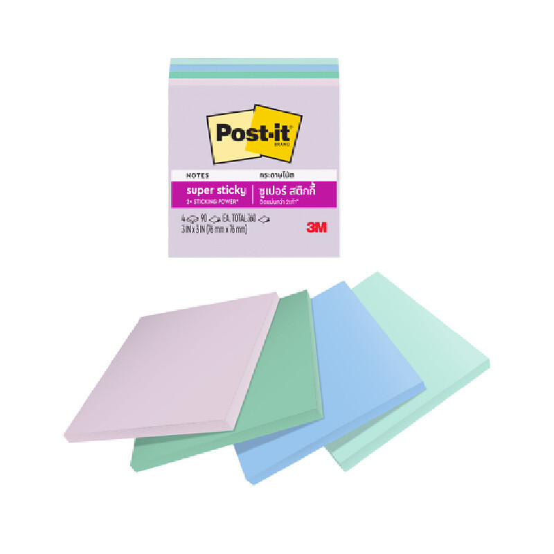 POST-IT กระดาษโน้ต ซูเปอร์สติกกี้โน้ต รุ่น 654-4SS BLU คละสี ขนาด 3x3 นิ้ว (แพ็ค 4 เล่ม)